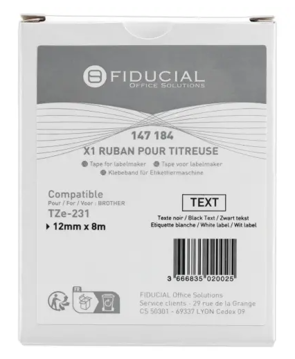 Brother TZE 231 12mm white tape with black print