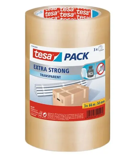 3 Rouleaux d'adhésif d'emballage Extra Strong - 66 m x 50 mm - Transparent - TESA