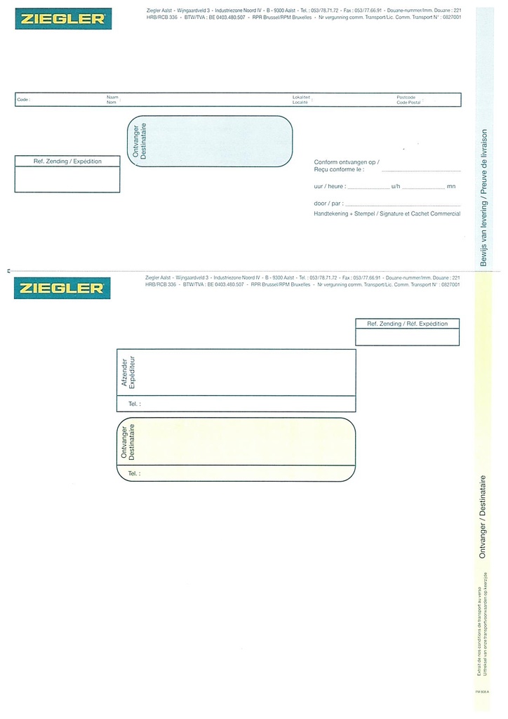 Lettre de voiture Ziegler (2000 pcs)