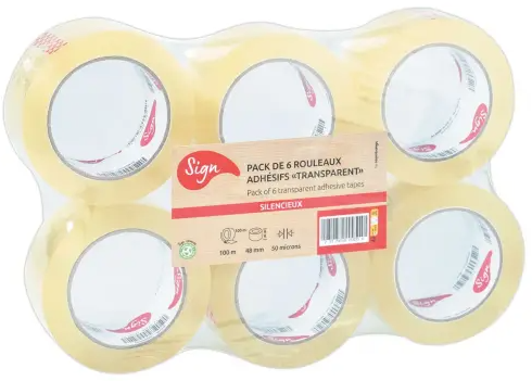 6 Rouleaux d'adhésif d'emballage - 100 m x 48 mm - 50µ - Transparent