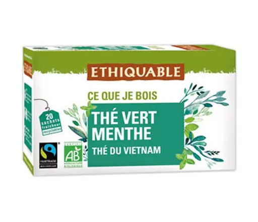 Boite de 20 Thé vert menthe Ethiquable en sachet