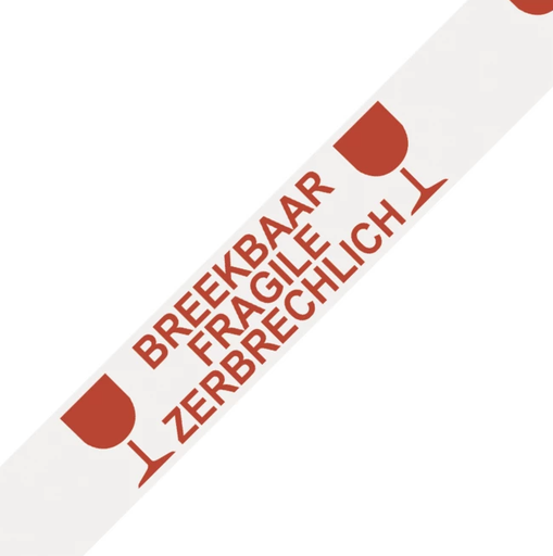 White PP Silent Adhesive Tape "Breekbaar-Fragile-Zerbrechlich" 28microns 50mmx66m