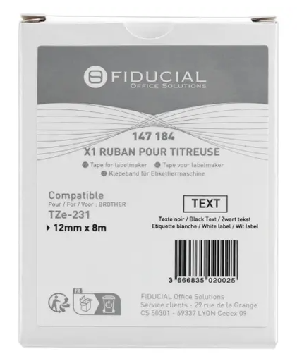 Brother TZE 231 12mm witte tape met zwarte afdruk