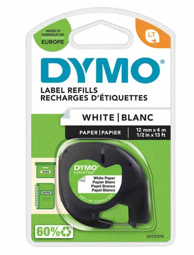 Papieren label voor Dymo Letratag - zwart op witte achtergrond